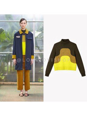 Sweater | Trademark Luxury Retro Intarsia Knit Pullover Green Yellow | Runway 15